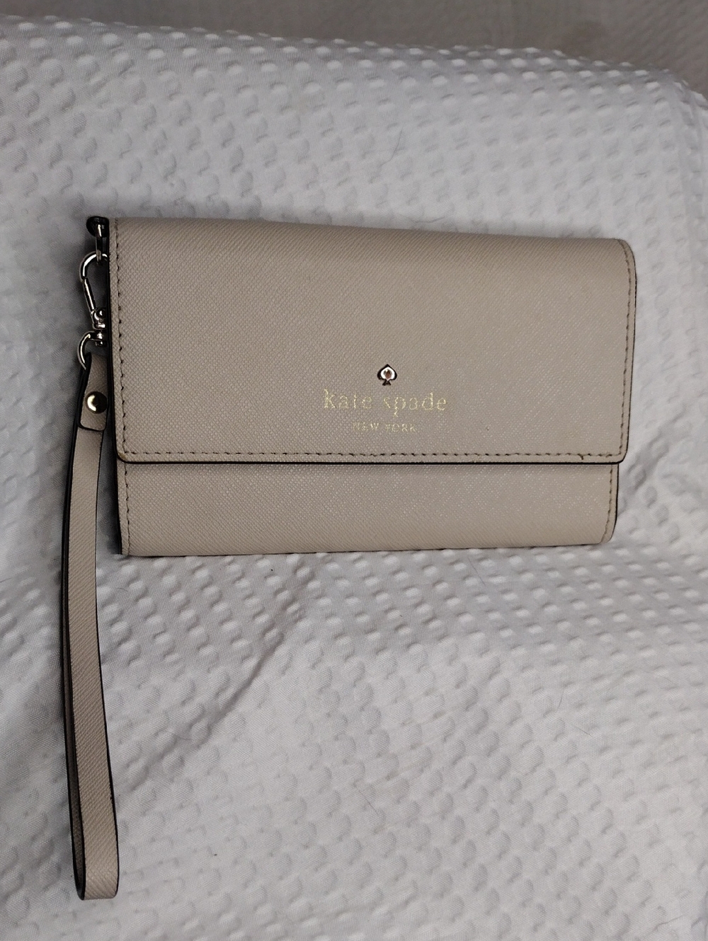 kate spade Beige Saffiano Leather Wristlet Clutch